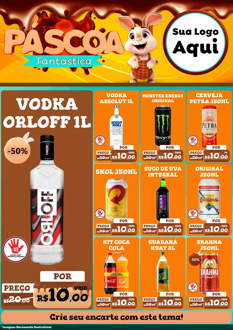 Modelo de Encarte para Encarte A4 Vertical com o tema Páscoa Fantástica para Distribuidora de bebidas