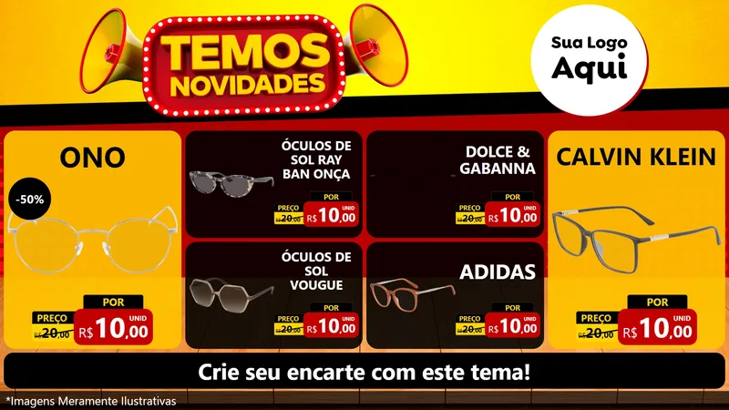 Modelo de TV para TV Horizontal com o tema Temos Novidades para Óticas