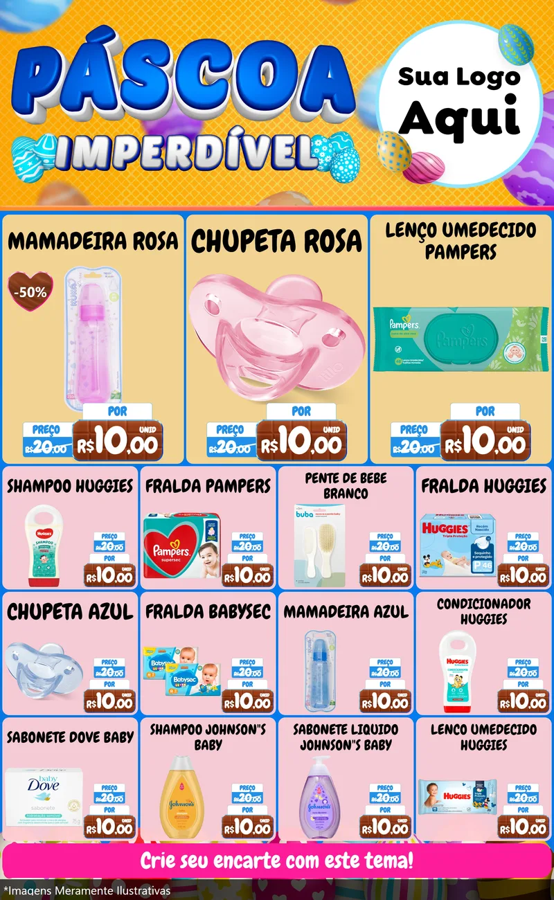 Modelo de Encarte para Encarte Grande com o tema Páscoa Imperdível para Bebês