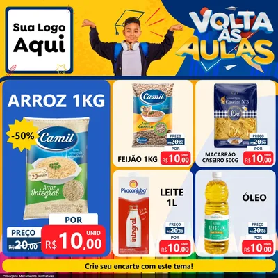 Modelo de Rede Social para Feed Facebook com o tema Volta Às Aulas para Supermercado