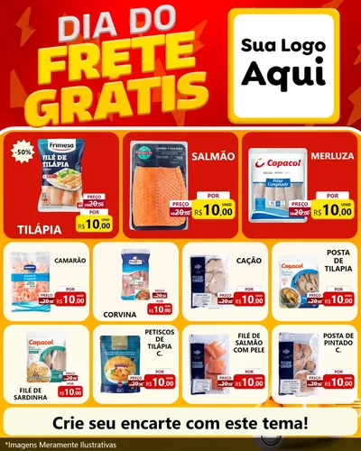 Modelo de Rede Social para Feed Instagram com o tema Dia do Frete Grátis para Peixaria