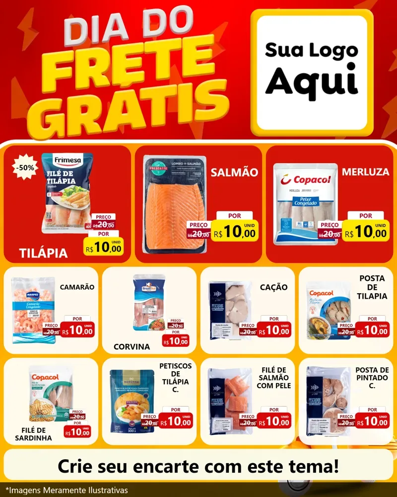 Modelo de Rede Social para Feed Instagram com o tema Dia do Frete Grátis para Peixaria