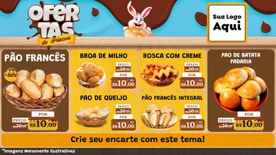Modelo de TV para TV Horizontal com o tema Ofertas de Páscoa para Padaria