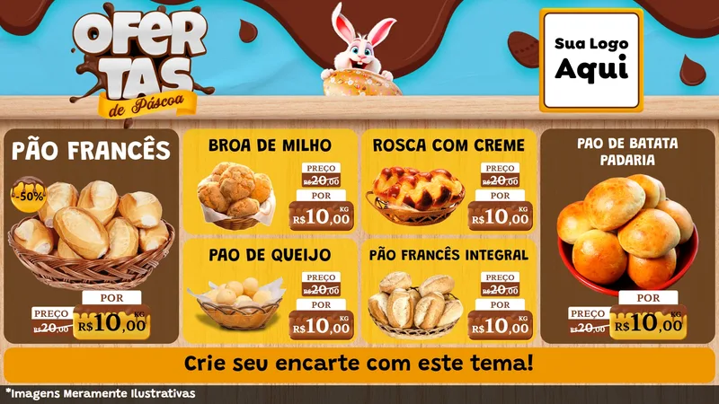 Modelo de TV para TV Horizontal com o tema Ofertas de Páscoa para Padaria
