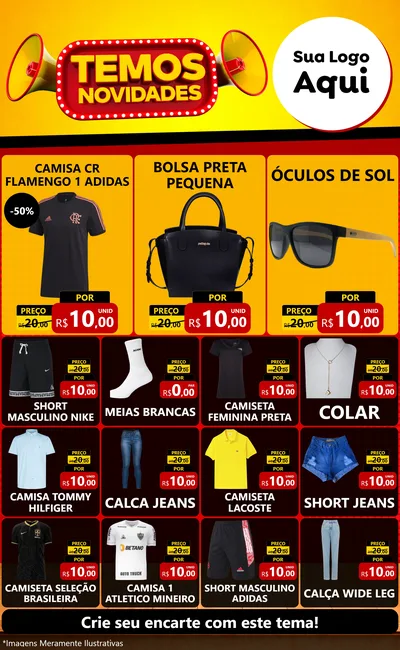 Modelo de Encarte para Encarte Grande com o tema Temos Novidades para Roupas e acessórios