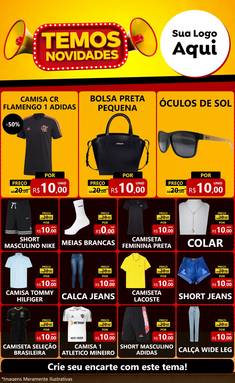 Modelo de Encarte para Encarte Grande com o tema Temos Novidades para Roupas e acessórios