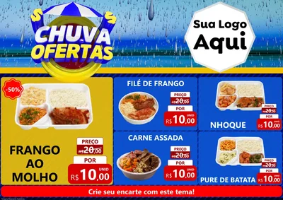 Modelo de Encarte para Encarte A4 Horizontal com o tema Chuva de Ofertas para Restaurante