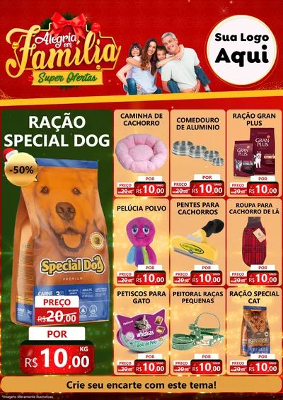 Modelo de Encarte para Encarte A4 Vertical com o tema Alegria em Família Super Ofertas - Natal para Pet Shop