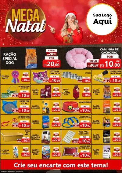 Modelo de Encarte para Encarte A4 Vertical com o tema Mega Natal para Pet Shop