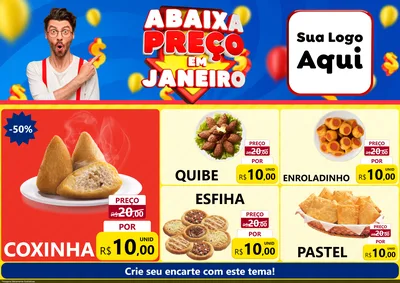 Modelo de Encarte para Encarte A4 Horizontal com o tema Abaixa Preço em Janeiro para Salgadaria