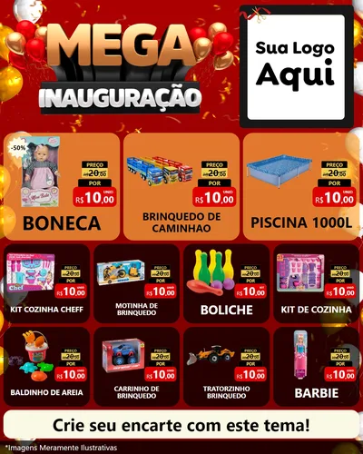 Modelo de Rede Social para Feed Instagram com o tema Mega Inauguração para Brinquedos