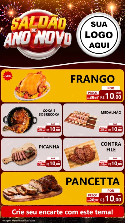 Modelo de TV para TV Vertical com o tema Saldão de Ano Novo para Assados