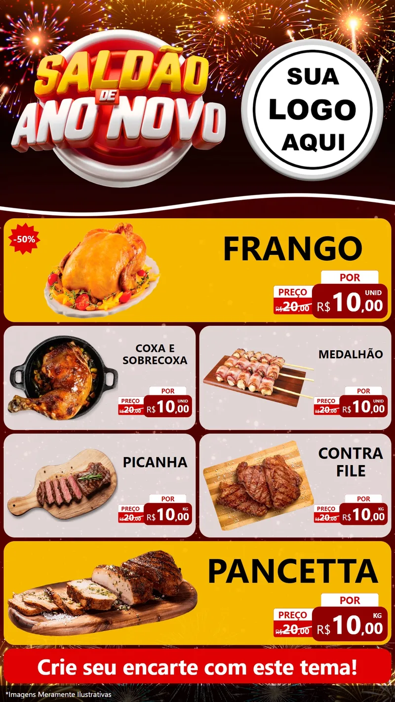 Modelo de TV para TV Vertical com o tema Saldão de Ano Novo para Assados