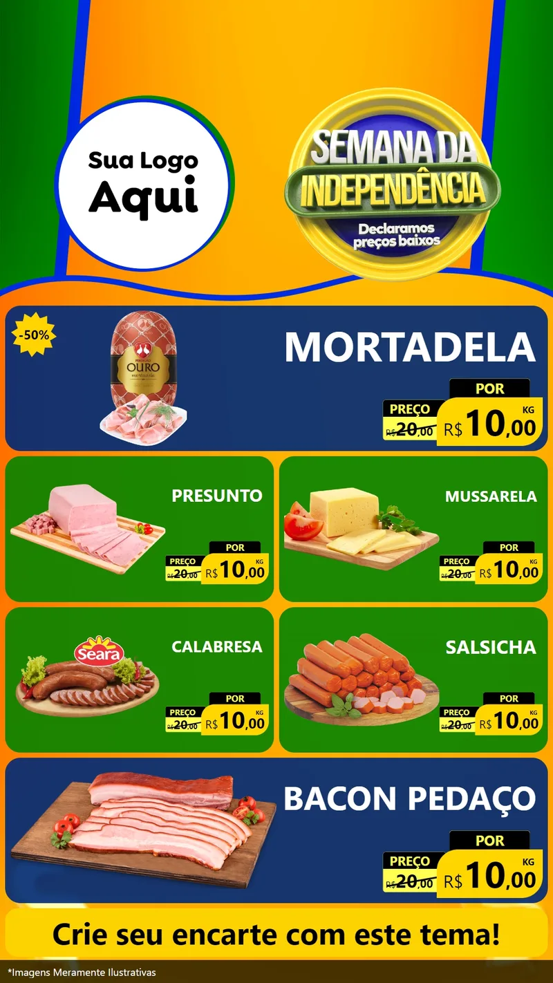 Modelo de TV para TV Vertical com o tema Semana da Independência Declaramos Preços Baixos para Frios e Laticínios