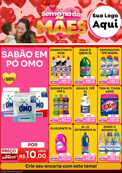 Modelo de Encarte para Encarte A4 Vertical com o tema Semana Das Mães para Produtos de Limpeza
