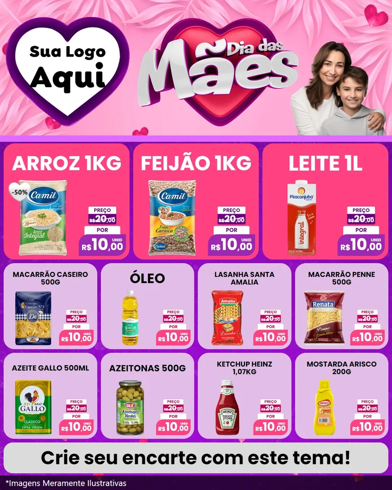 Modelo de Rede Social para Feed Instagram com o tema Dia das Mães para Supermercado