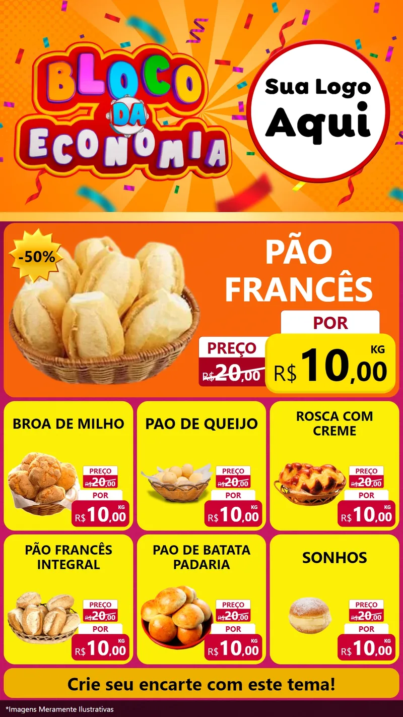 Modelo de Rede Social para Stories com o tema Bloco da Economia para Padaria