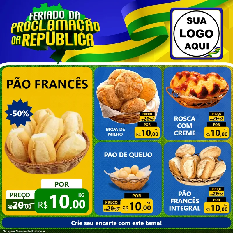 Modelo de Rede Social para Feed Facebook com o tema Feriado da Proclamação da República para Padaria