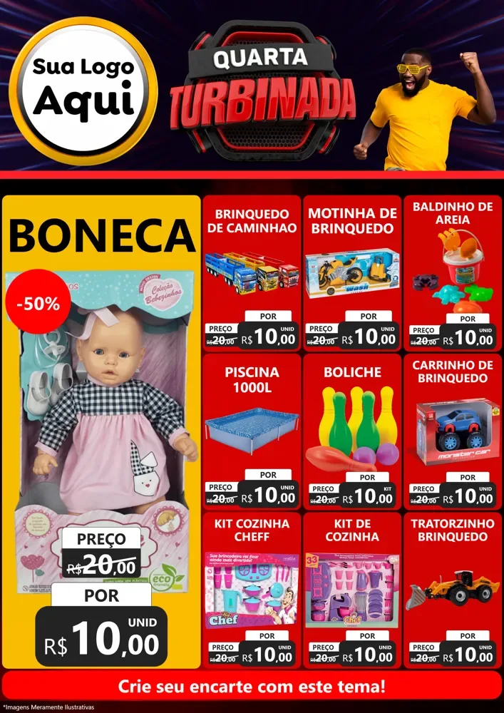 Modelo de Encarte para Encarte A4 Vertical com o tema Quarta Turbinada para Brinquedos