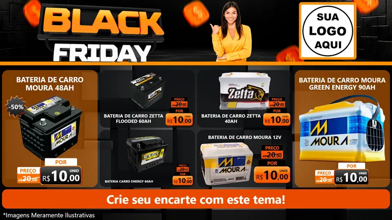 Modelo de TV para TV Horizontal com o tema Black Friday para Baterias Elétricas