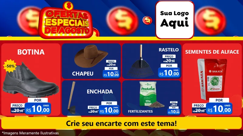 Modelo de TV para TV Horizontal com o tema Ofertas Especiais de Agosto para Agropecuária