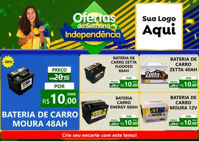 Modelo de Encarte para Encarte A4 Horizontal com o tema Ofertas da Semana da Independência para Baterias Elétricas