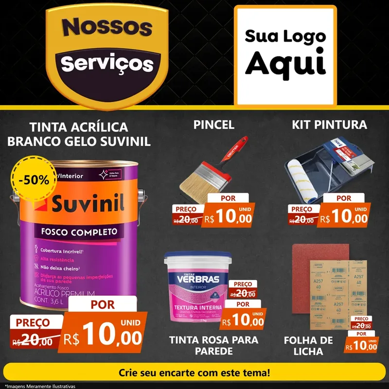 Modelo de Rede Social para Feed Facebook com o tema Nossos Serviços para Tintas e Ferramentas