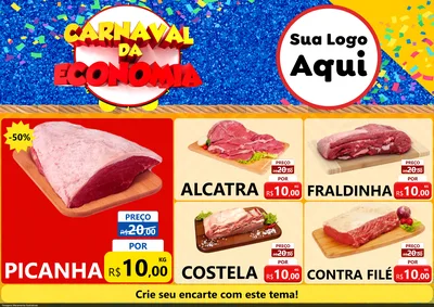 Modelo de Encarte para Encarte A4 Horizontal com o tema Carnaval da Economia para Açougue