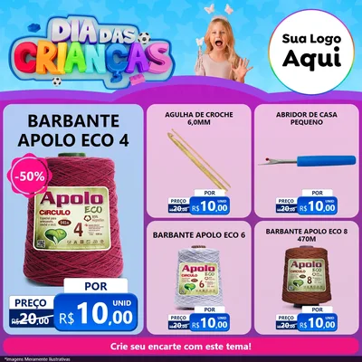 Modelo de Rede Social para Feed Facebook com o tema Dia Das Crianças para Armarinho e Aviamentos