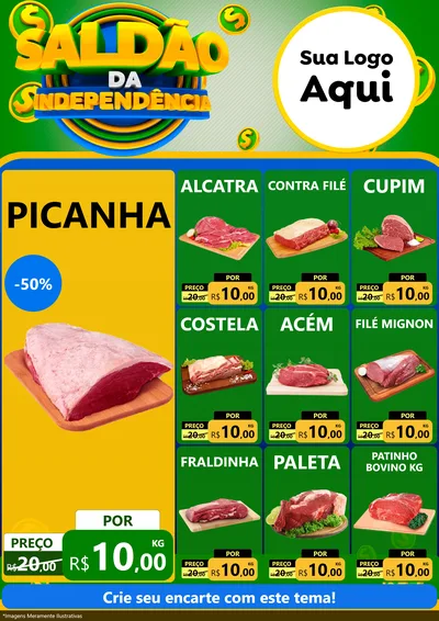 Modelo de Encarte para Encarte A4 Vertical com o tema Saldão da Indepêndencia para Açougue
