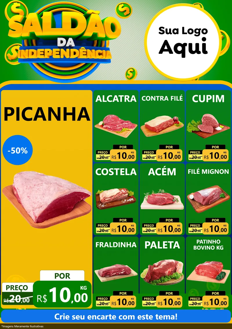 Modelo de Encarte para Encarte A4 Vertical com o tema Saldão da Indepêndencia para Açougue