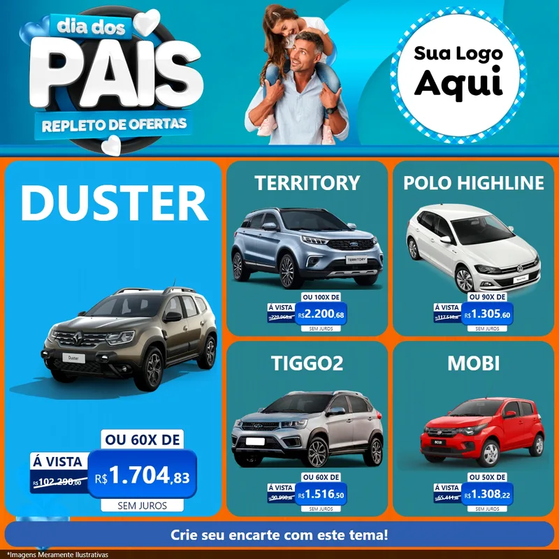 Modelo de Rede Social para Feed Facebook com o tema Dia Dos Pais Repleto de Ofertas para Concessionaria de Carros