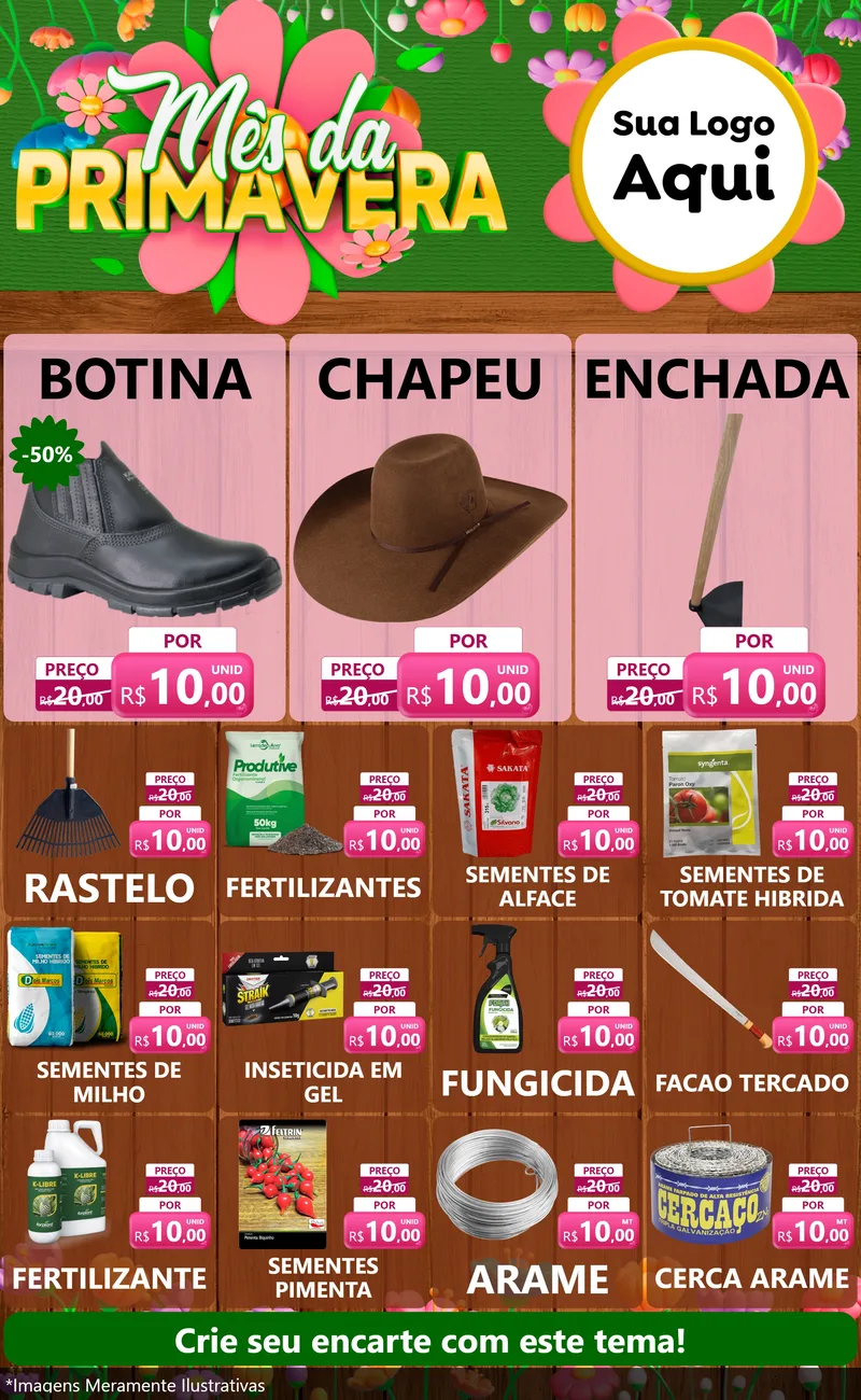 Modelo de Encarte para Encarte Grande com o tema Mês da Primavera para Agropecuária