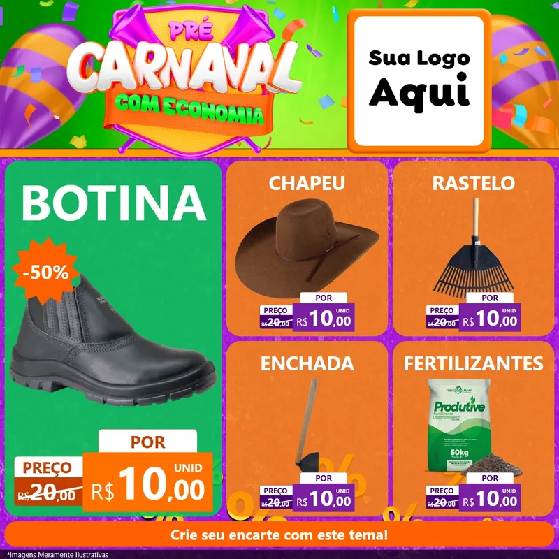 Modelo de Rede Social para Feed Facebook com o tema Pré-Carnaval Com Economia para Agropecuária