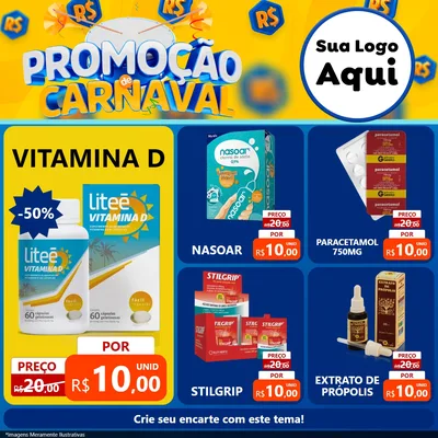 Modelo de Rede Social para Feed Facebook com o tema Promoção de Carnaval para Farmácia