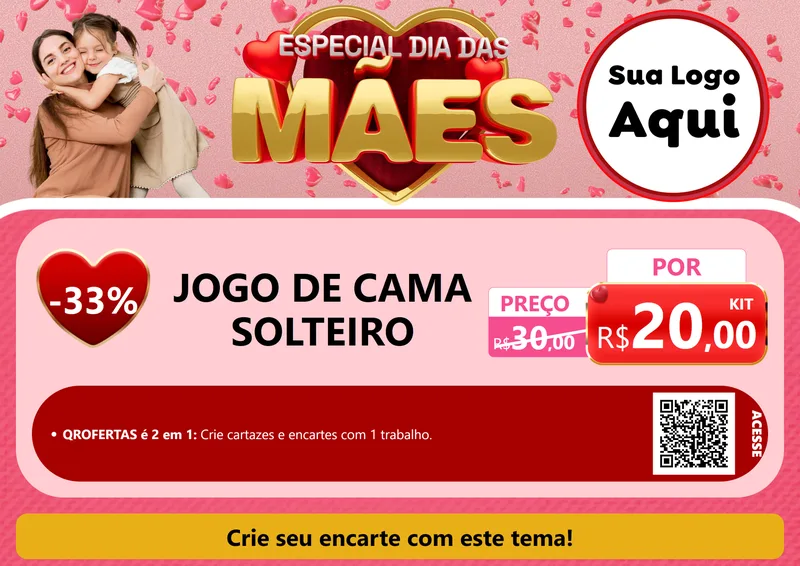 Modelo de Cartaz para Cartaz A4 Horizontal com o tema Especial Dia Das Mães para Cama, Mesa e Banho