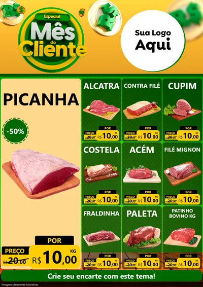 Modelo de Encarte para Encarte A4 Vertical com o tema Especial Mês do Cliente para Açougue