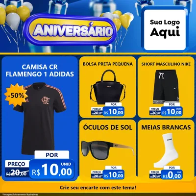 Modelo de Rede Social para Feed Facebook com o tema Aniversário para Roupas e acessórios
