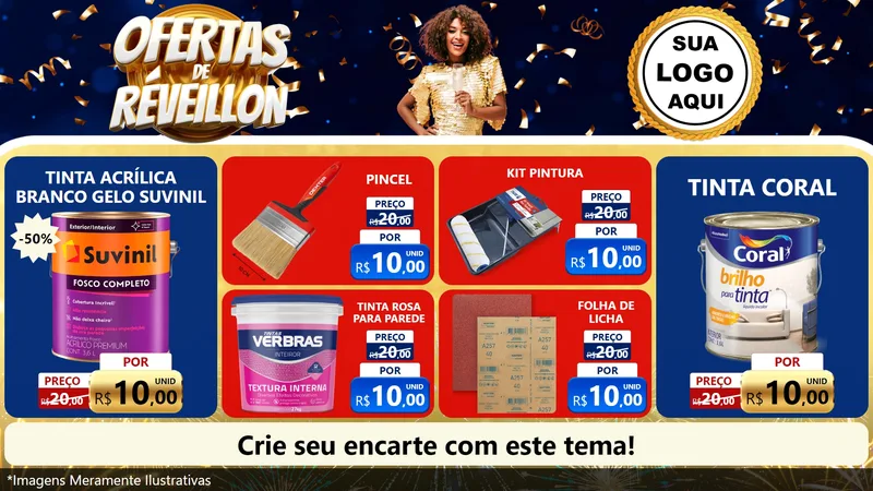 Modelo de TV para TV Horizontal com o tema Ofertas de Réveillon para Tintas e Ferramentas