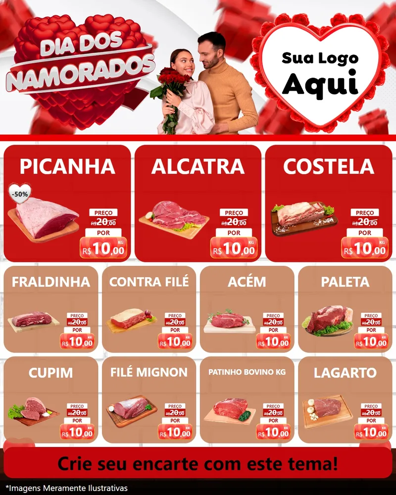Modelo de Rede Social para Feed Instagram com o tema Dia dos Namorados para Açougue