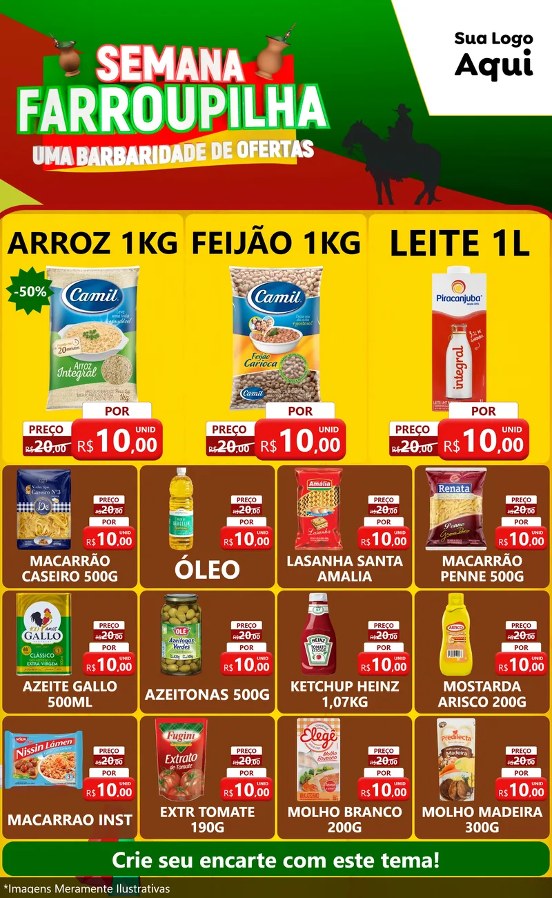 Modelo de Encarte para Encarte Grande com o tema Semana Farroupilha - Uma Barbaridade de Ofertas para Supermercado