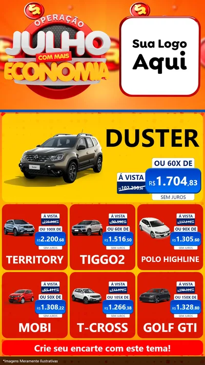 Modelo de Rede Social para Stories com o tema Operação Julho Com Mais Economia para Concessionaria de Carros
