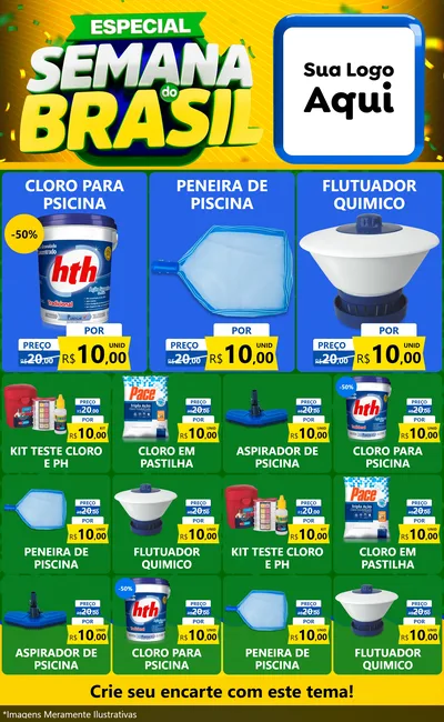 Modelo de Encarte para Encarte Grande com o tema Especial Semana do Brasil para Produtos para Piscina