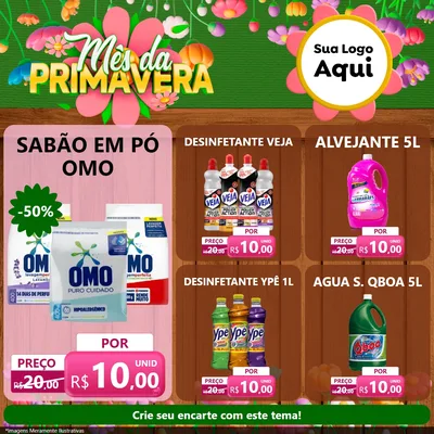 Modelo de Rede Social para Feed Facebook com o tema Mês da Primavera para Produtos de Limpeza