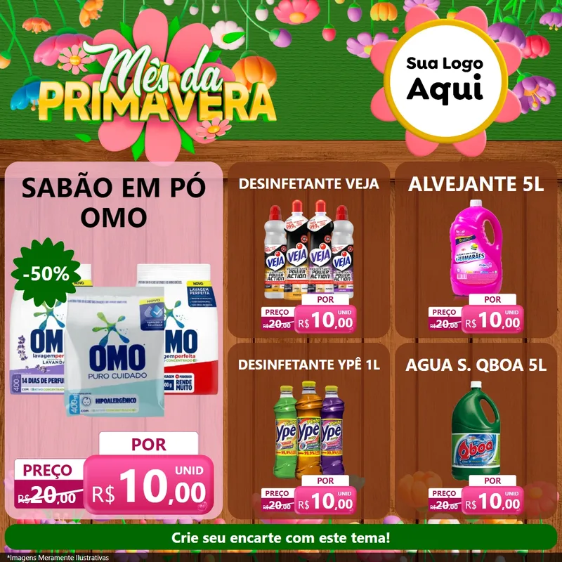 Modelo de Rede Social para Feed Facebook com o tema Mês da Primavera para Produtos de Limpeza