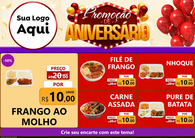 Modelo de Encarte para Encarte A4 Horizontal com o tema Promoção de Aniversário para Restaurante
