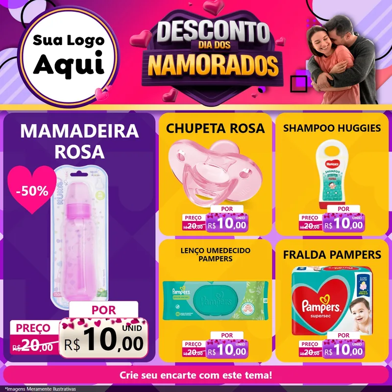 Modelo de Rede Social para Feed Facebook com o tema Desconto Dia dos Namorados para Bebês