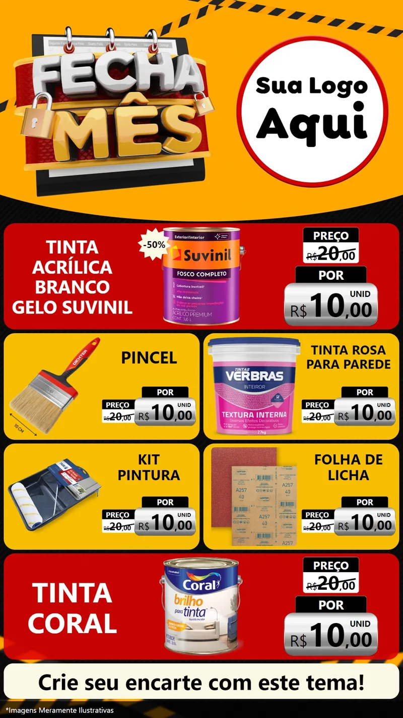 Modelo de TV para TV Vertical com o tema Fecha Mês para Tintas e Ferramentas