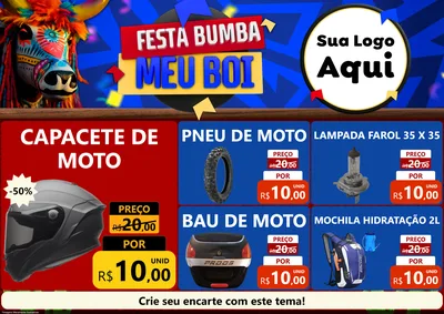Modelo de Encarte para Encarte A4 Horizontal com o tema Festa Bumba meu Boi para Moto peças