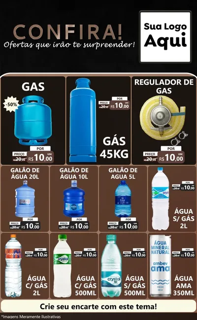 Modelo de Encarte para Encarte Grande com o tema Confira! Ofertas que irão te surpreender! para Água e gás
